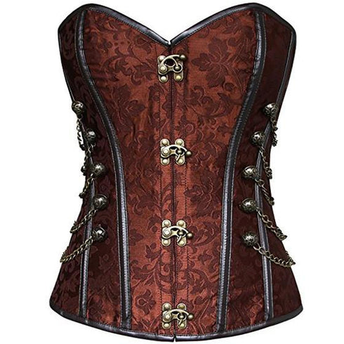 Victorian Steampunk Lace Up Brocade Corset with Chains