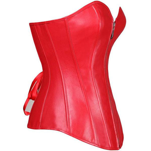 Zipper Front Faux Leather Overbust Corset Bustier Tops