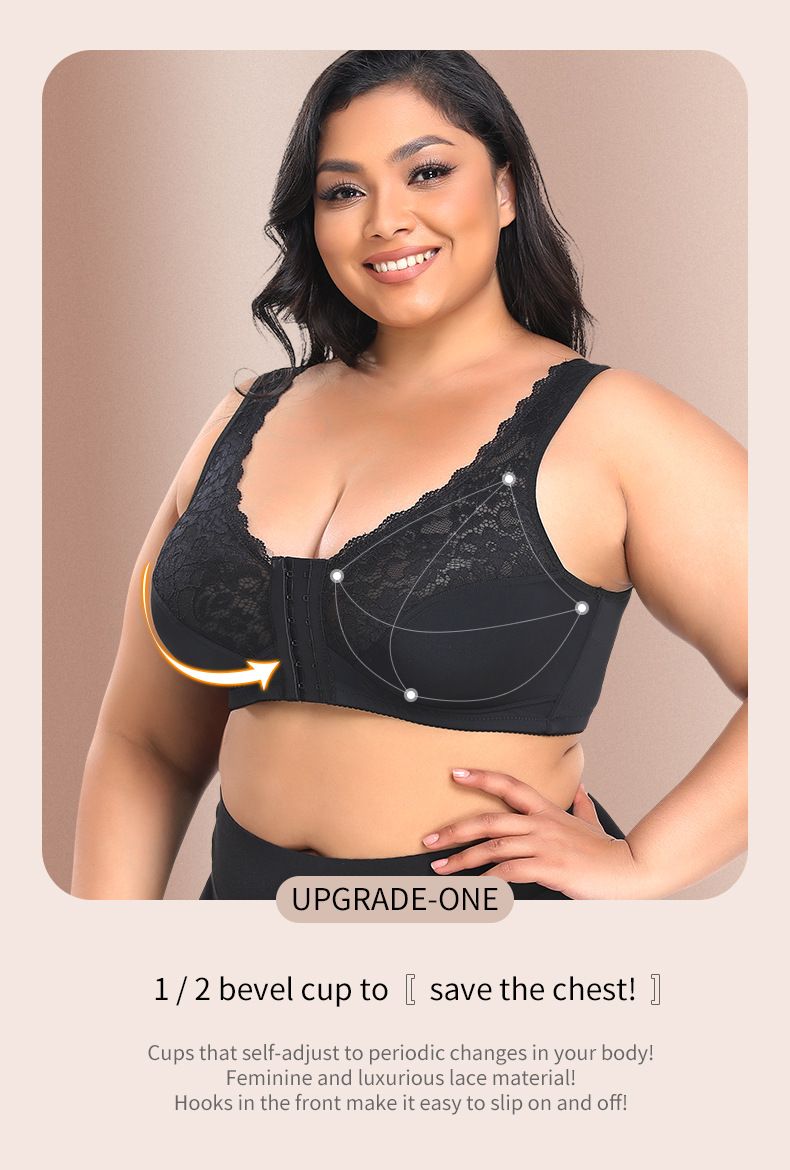 Plus Size Front Closure Posture Bra Seamless Ultra Thin Embroidered Tr TOPBWH