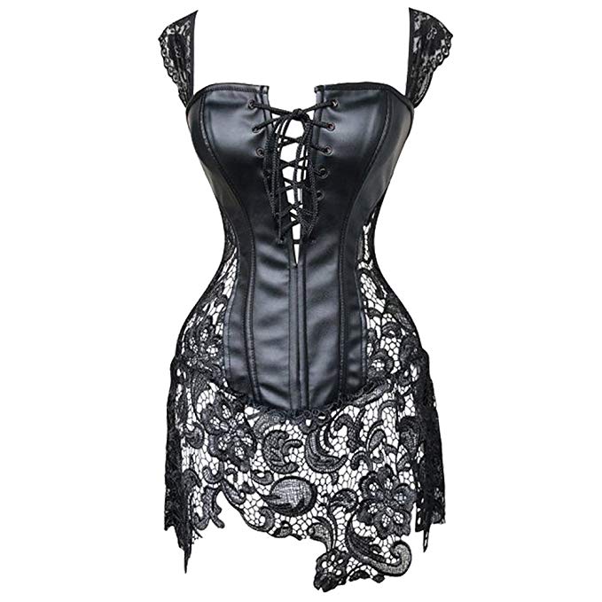 Wholesale Women Steampunk Faux Leather Bustier Sexy Corset Dress