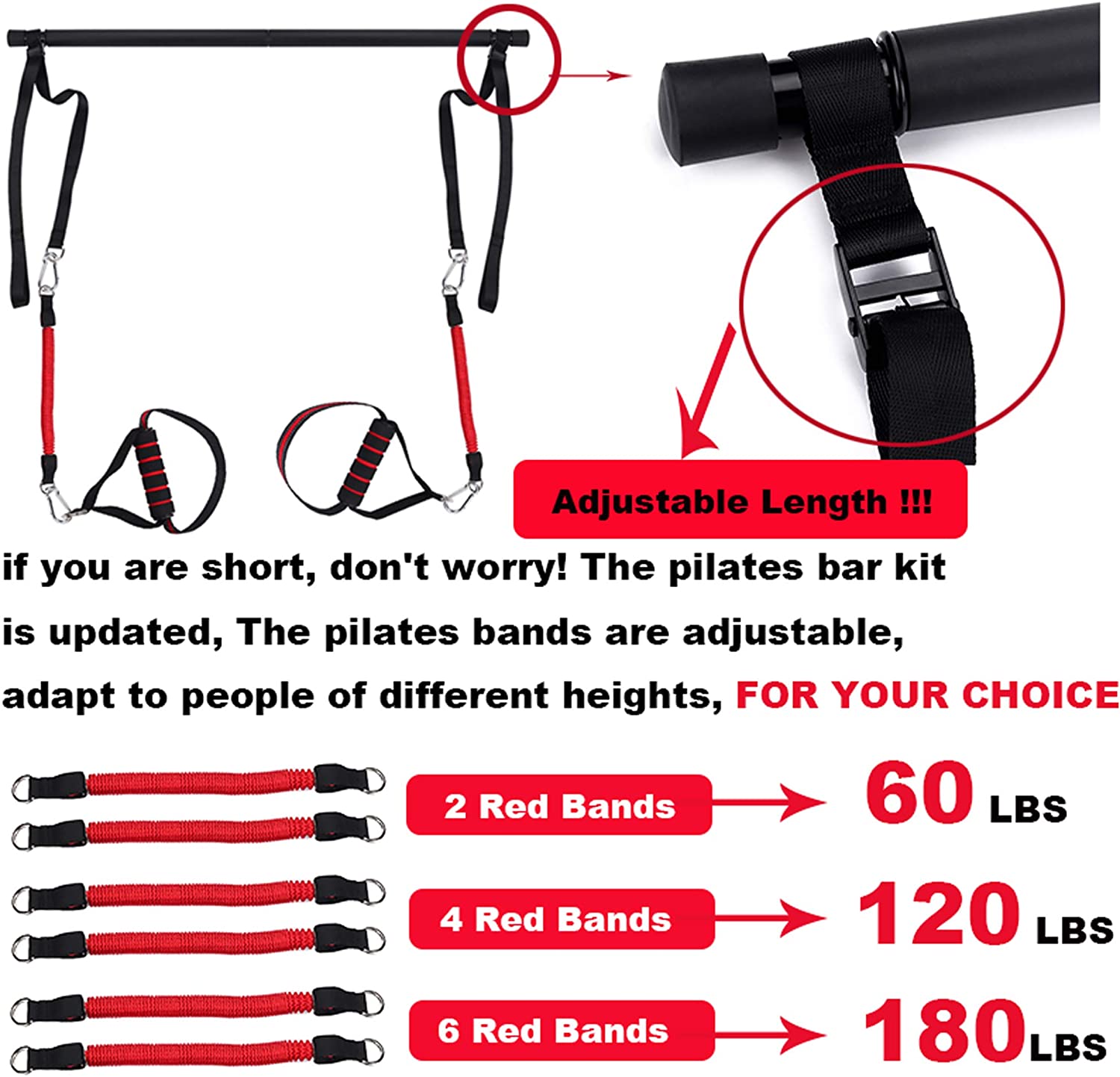Adjustable Pilates Bar Kit with Resistance Band, Yoga Pilates