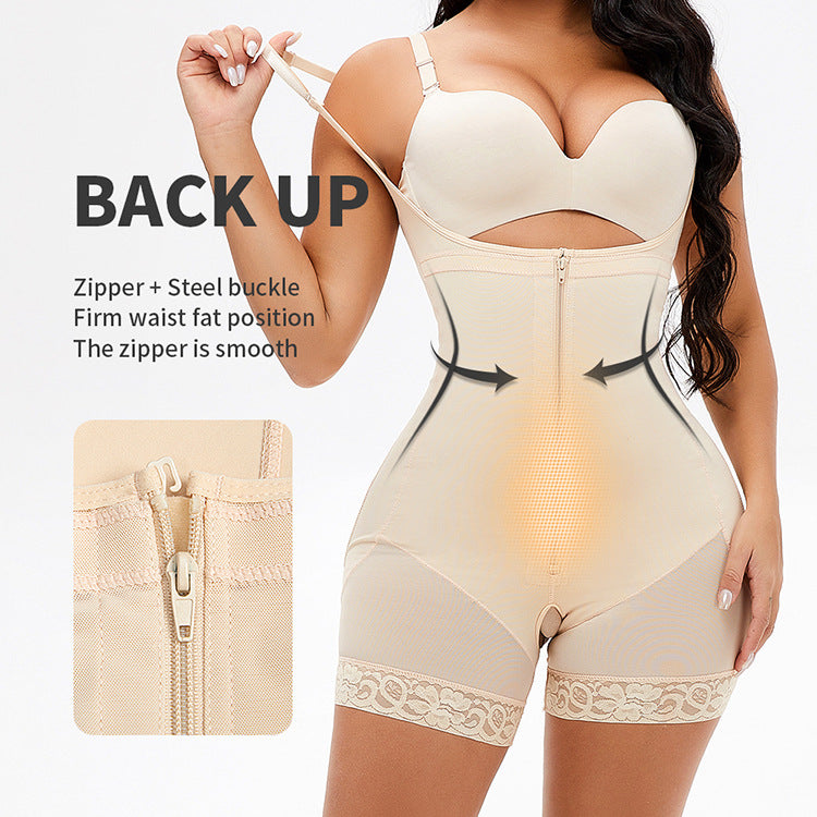 Latex Bodysuit With Waist Cincher, Zipper & Buckle Closure For