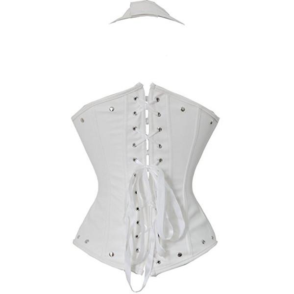 White Maroon Real Leather Corset Over bust Steel Bones Lace up