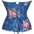 Retro Elegant Floral Print Denim Overbust Sweetheart Corset