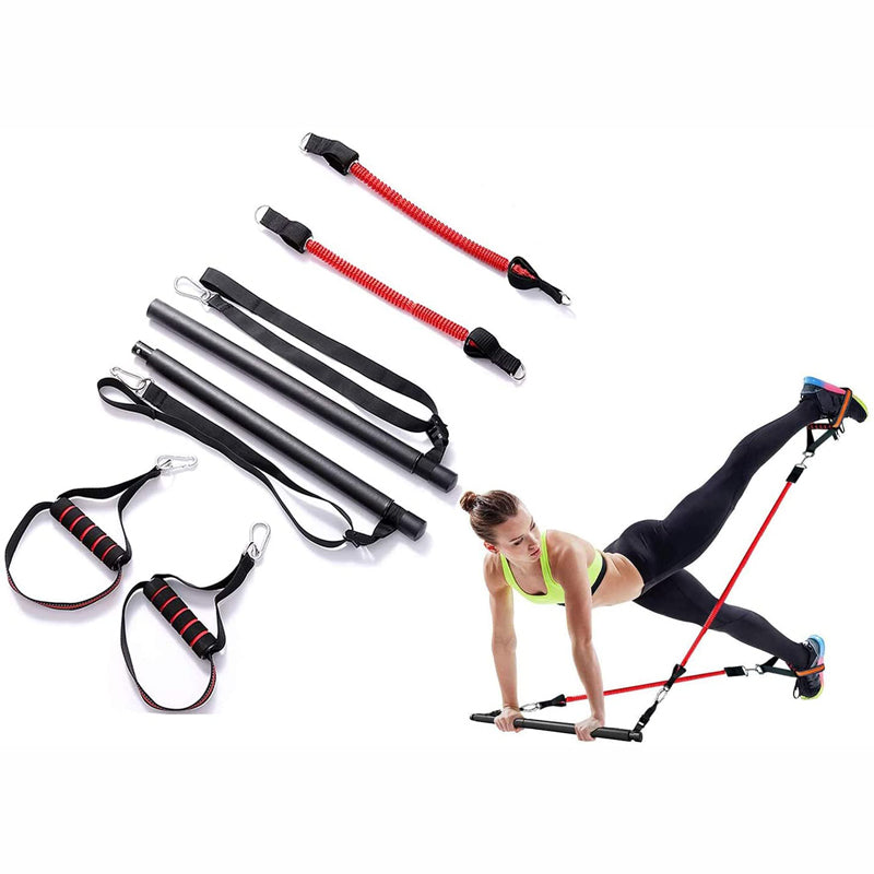 Adjustable Pilates Bar Kit with Resistance Band, Yoga Pilates