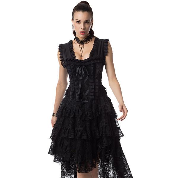 Wholesale Steampunk Black Straps Victorian Overbust Corset Dress