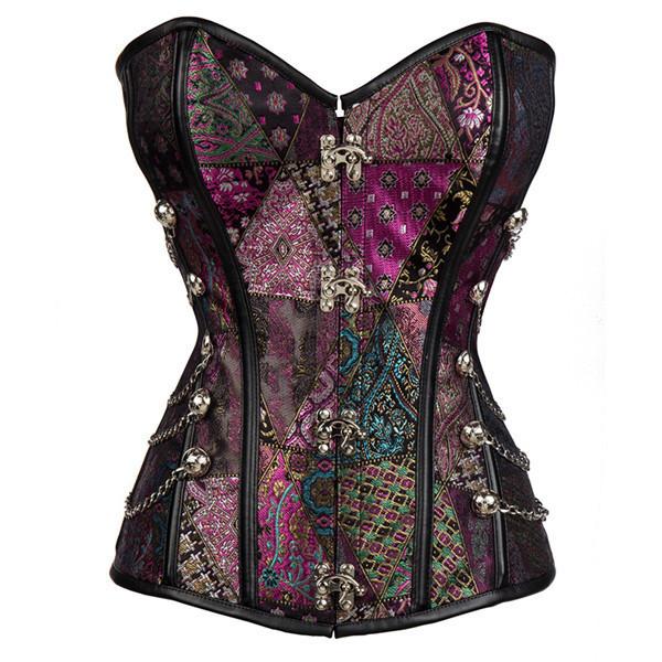 Wholesale Steampunk Inspired Multi Embroidered Overbust Corset with  Chains