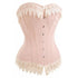 Floral Lace Trim Pink Overbust Satin Corset