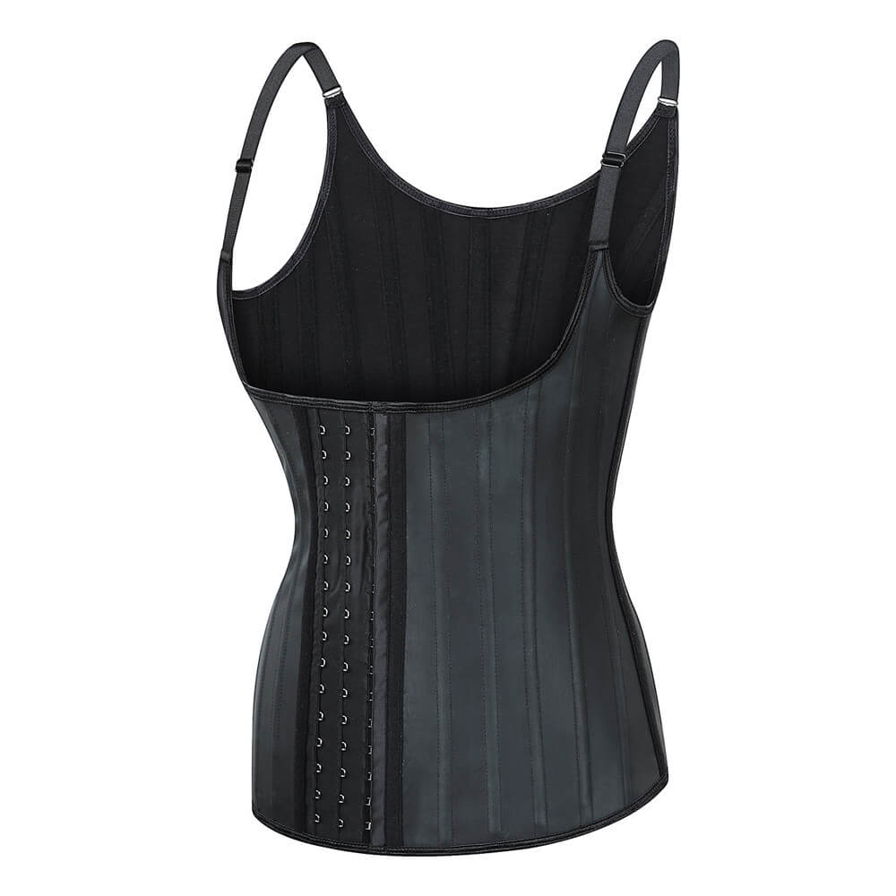 LATEX RUBBER Waist Trainer Steel Boned Corset Black Body Shaper