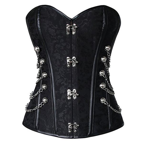 Wholesale Steampunk Lace Up Brocade Corset with Chains